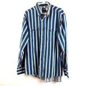 Vintage Wrangler Brushpopper Men's Sz 17 - 35 Blue White Button Up X-Long Tails